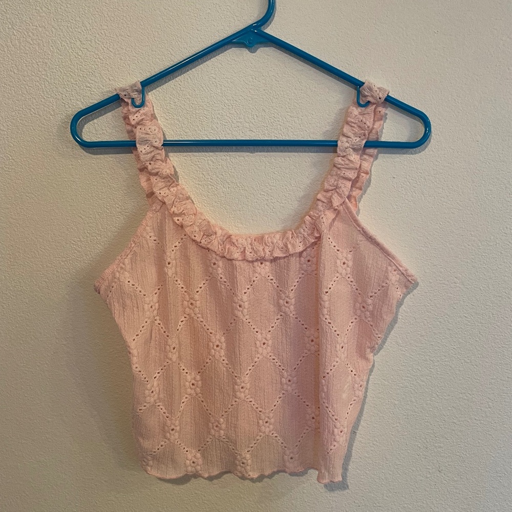 Light Pink Crochet Ruffle Tank